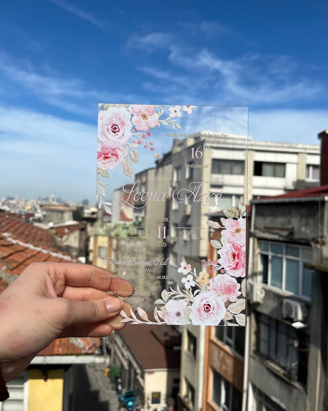 💌Acrylic Invitation with Floral Design