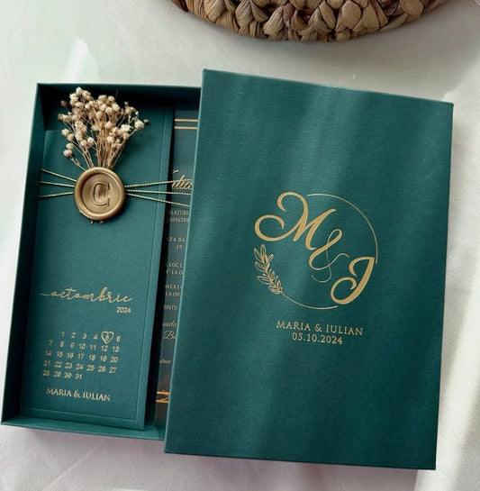 Acrylic Invitation + Envelope, Presented in a Custom Box with Couple’s Initials