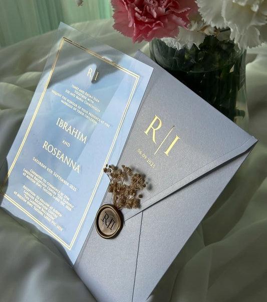 Acrylic Invitation Cards – 40 Microns + Envelope + Wax Seal