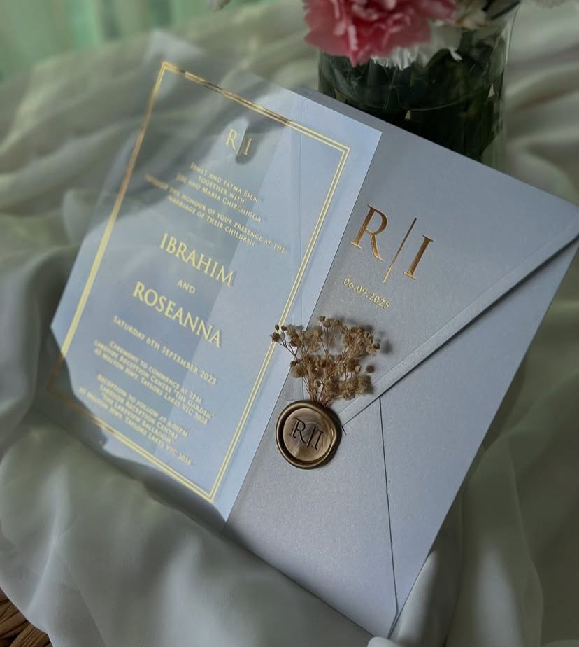 Acrylic Invitation Cards – 40 Microns + Envelope + Wax Seal