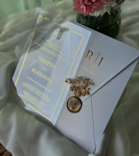 Acrylic Invitation Cards – 40 Microns + Envelope + Wax Seal