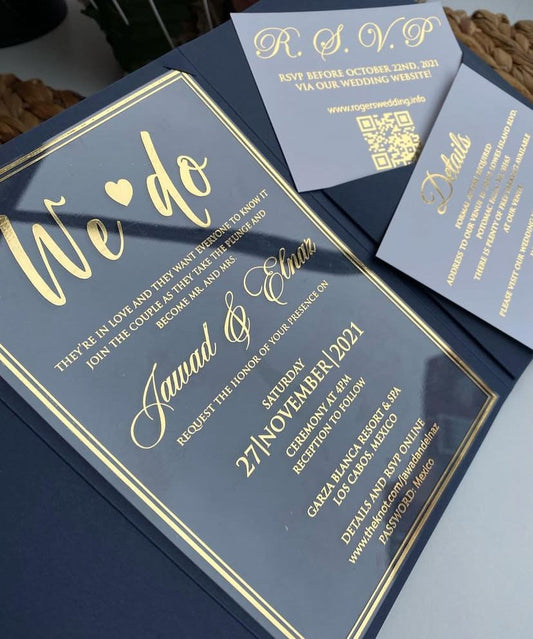 💍 Luxury Acrylic Wedding Invitation – Midnight Gold Edition 💍